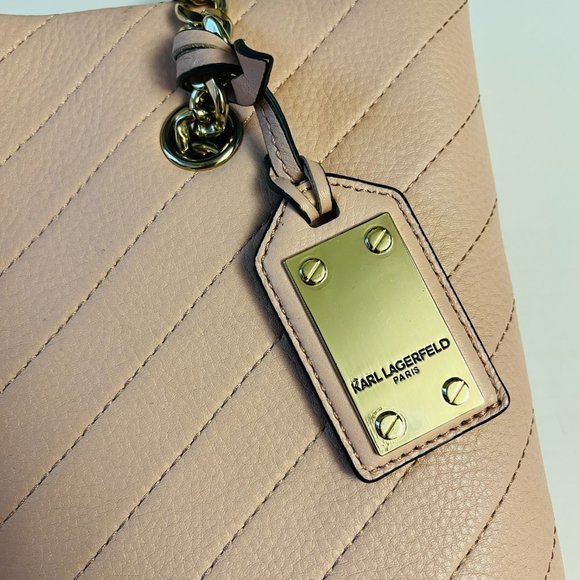 Karl Lagerfeld Paris Pink Quilted Leather Large Shoulder Tote - Picture 4 of 13